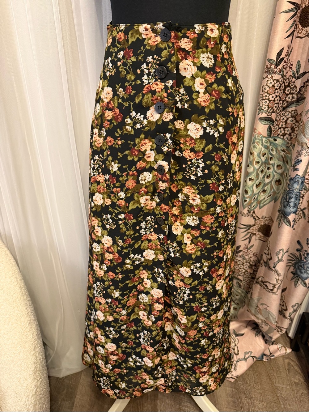 🔥 VTG 90s Compagnie Internationale Express Floral Button Midi Skirt EUC